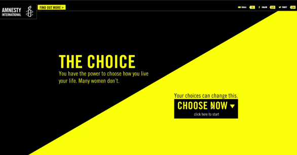 Black and yellow background with campaign logo and "The Choice" and "Choose Now" written on screen