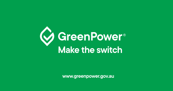 Solid green background with Green Power logo and slogan in the middle