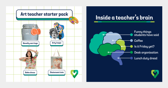 Two social posts for Teachers Health placed side by side