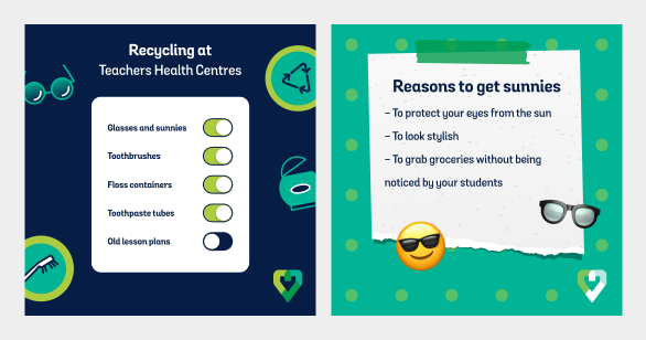 Two social posts for Teachers Health placed side by side