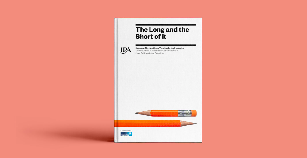 Cover of The Long and the Short of It by Les Binet and Peter Field, published by the IPA, showing two pencils of different lengths
