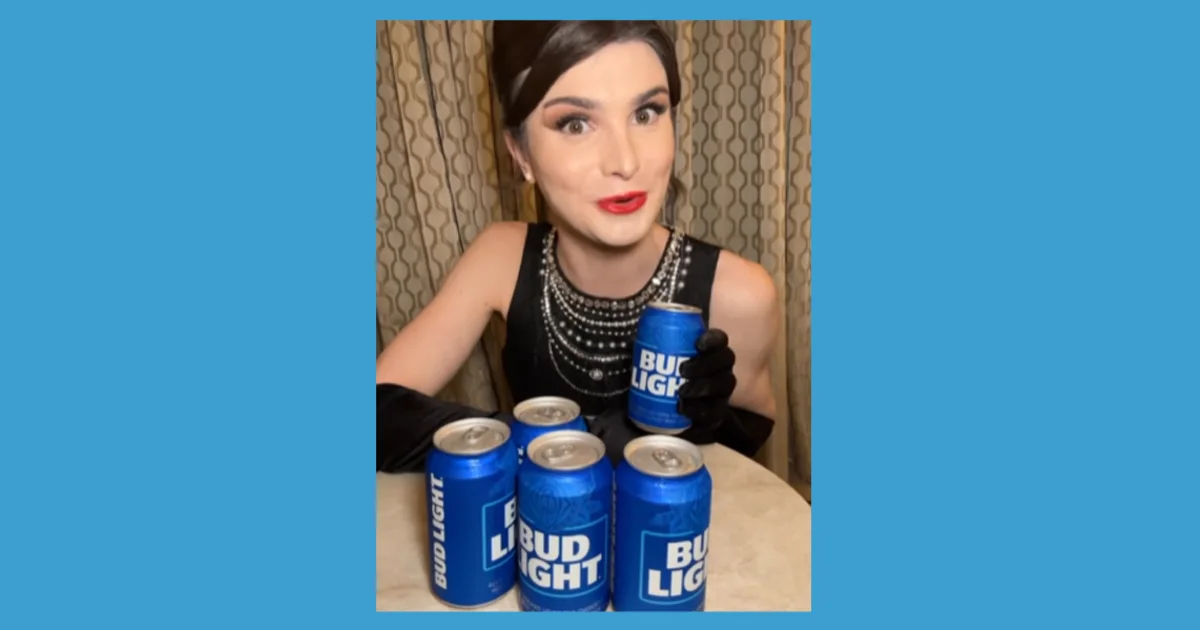 Dylan Mulvaney holding a personalised Bud Light can as part of a 2023 promotional partnership that sparked a sustained consumer boycott